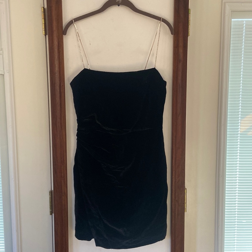 NWT House Of Harlow 1960 Black Mini Dress Rhinestone Straps Small